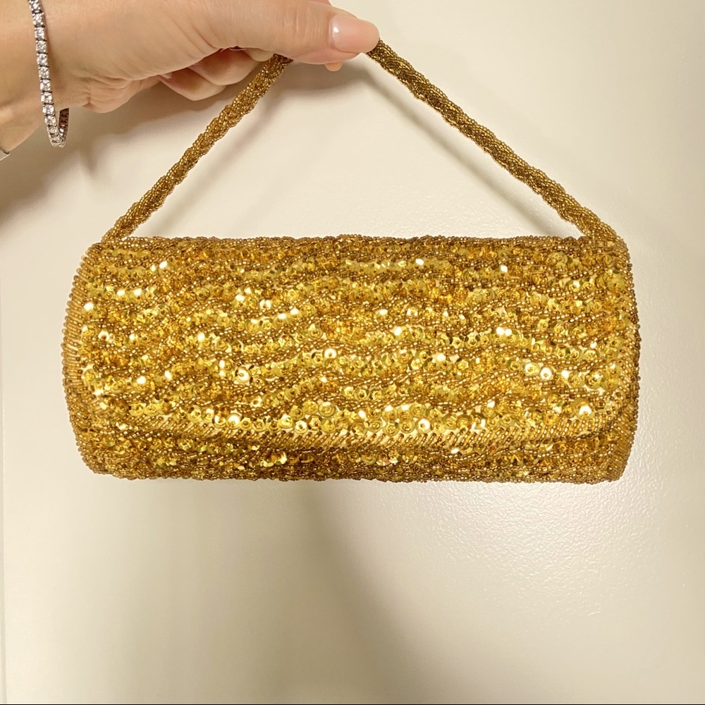 Mini gold sequined and beaded purse